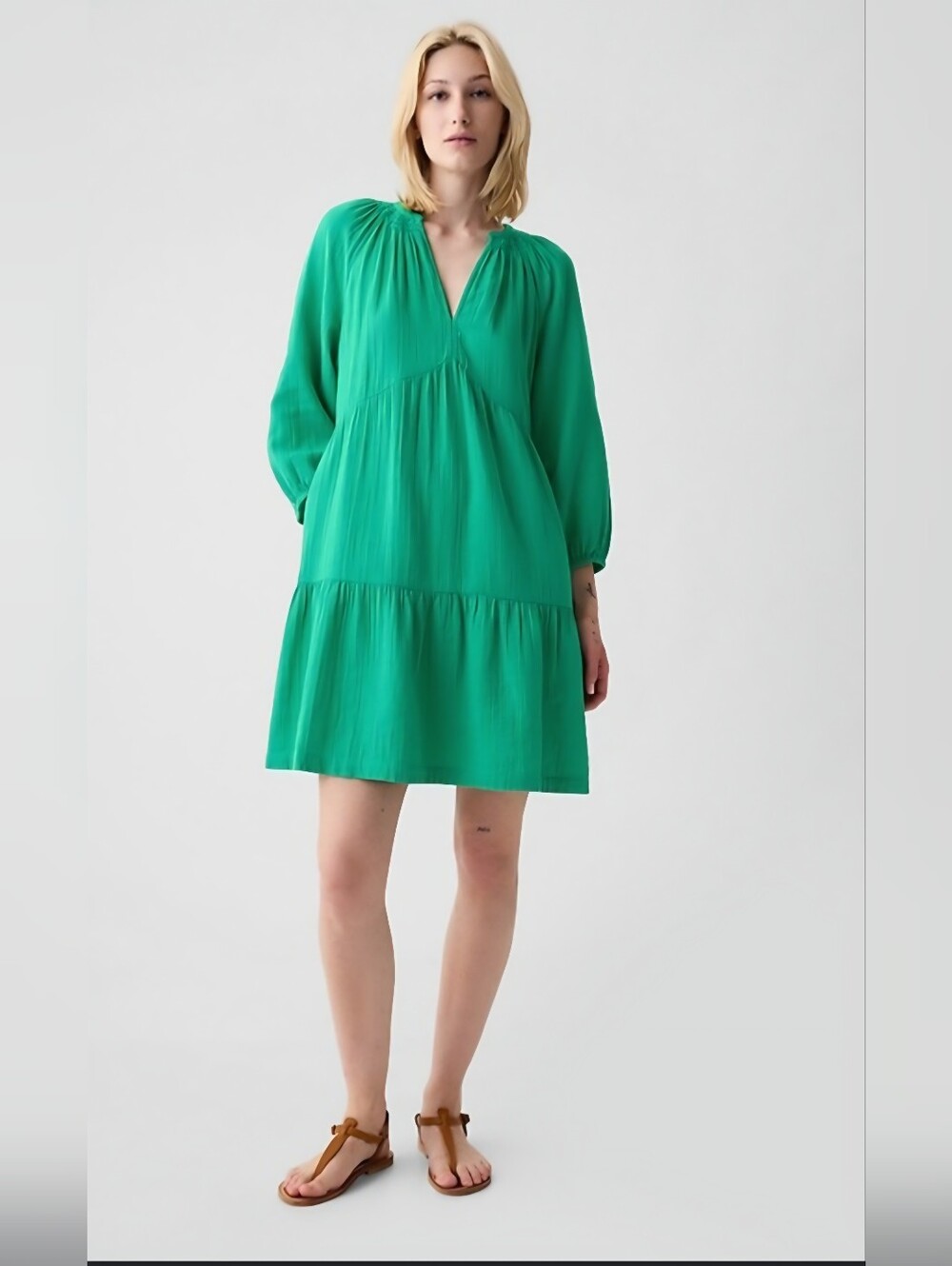 Crinkle Gauze Tiered Mini Dress Green Gap XXL